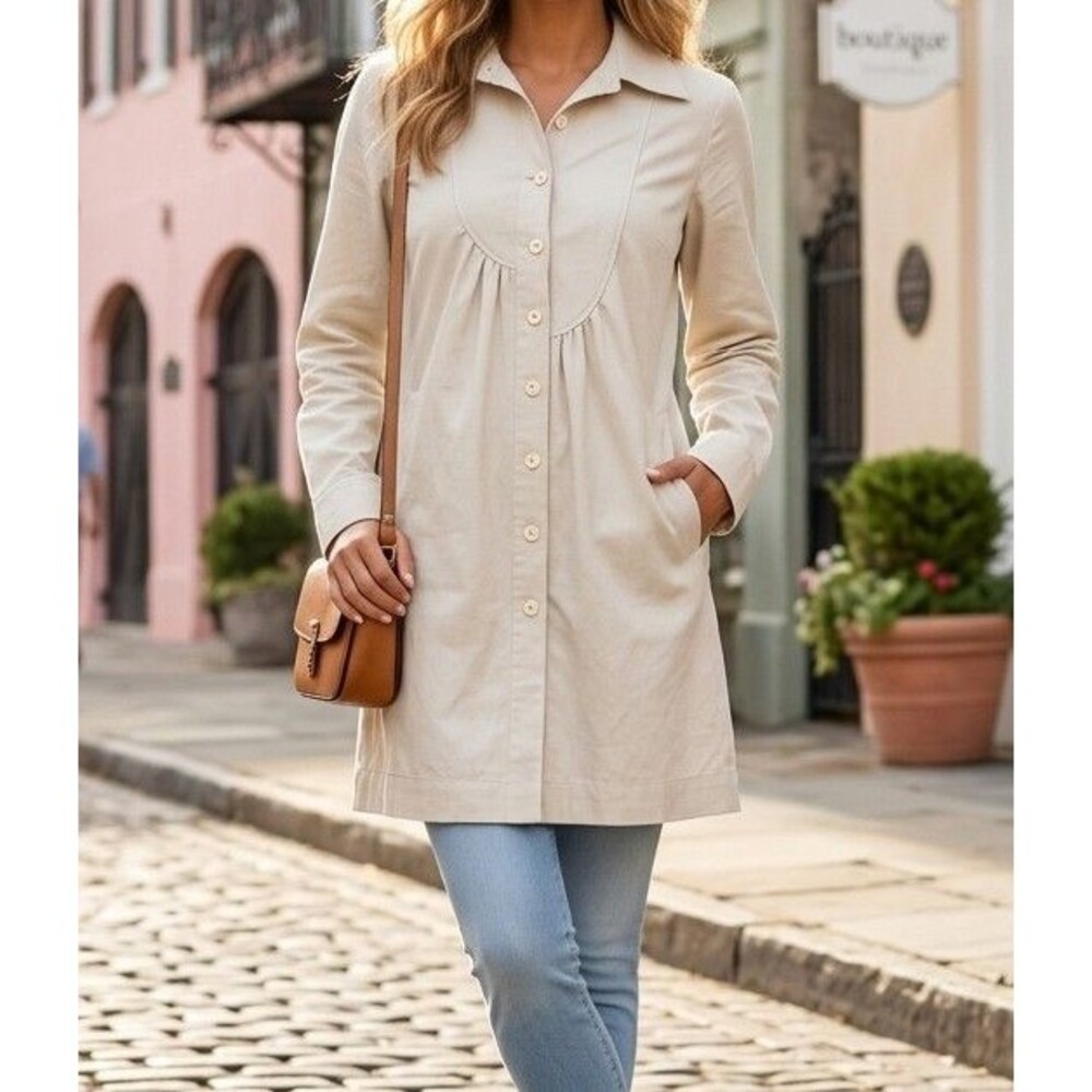 Ewa I Walla Peasant Lagenlook Solid Buttondown Tunic Shirt Top Cotton M 267205